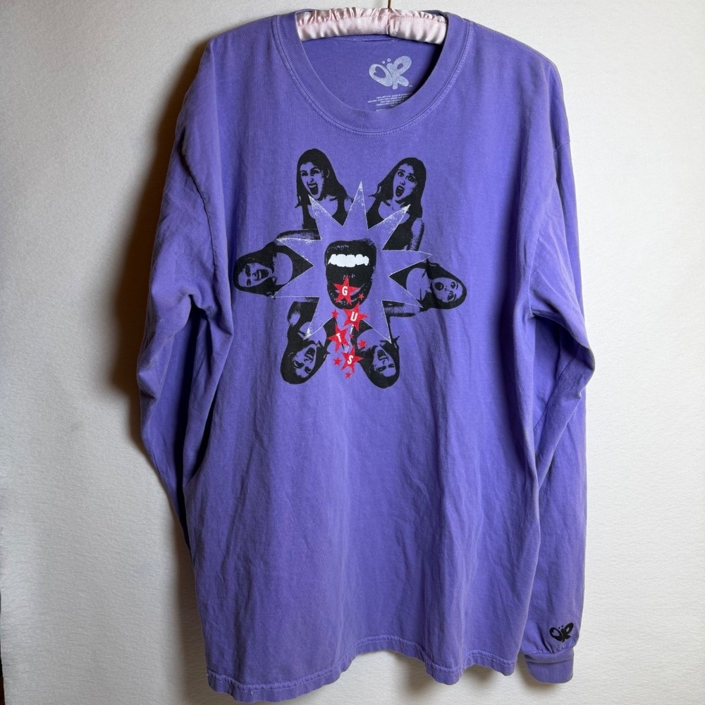 Olivia Rodrigo GUTS Long Sleeve T-Shirt XLarge Purple Tour Graphic 100% Cotton